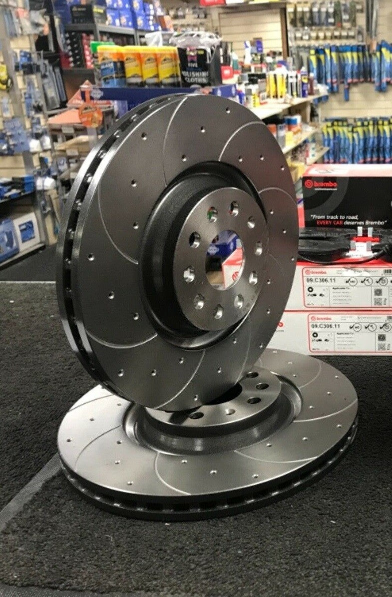 GOLF MK7 GTD GTI PERFORMANCE 340MM BRAKE DISCS BREMBO DRILLED GROOVED FRONT
