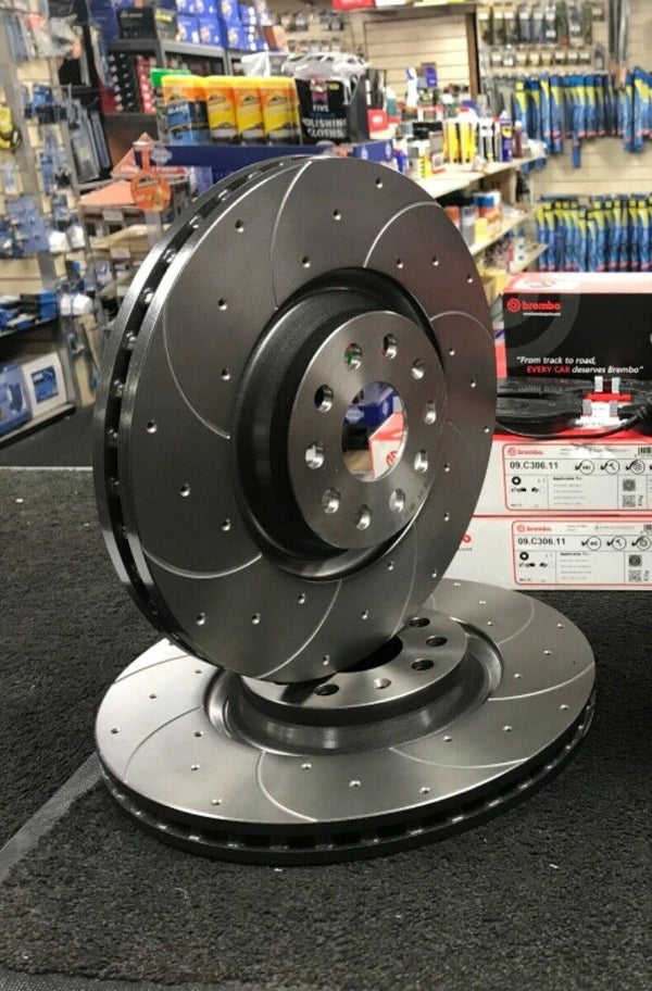 GOLF MK7 GTD GTI PERFORMANCE 340MM BRAKE DISCS BREMBO DRILLED GROOVED FRONT