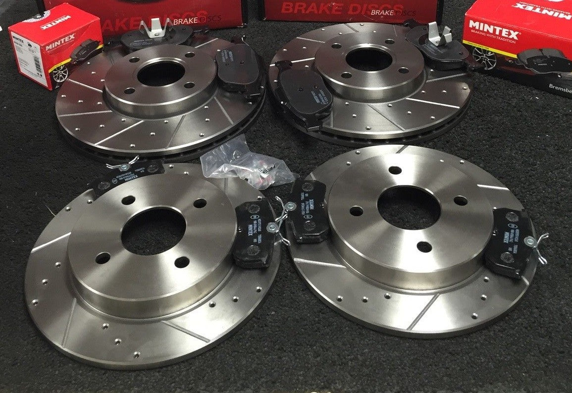 FORD FIESTA 1.25 1.4 1.6TDCi BRAKE DISCS CROSS DRILLED FRONT REAR BRAKE PADS 