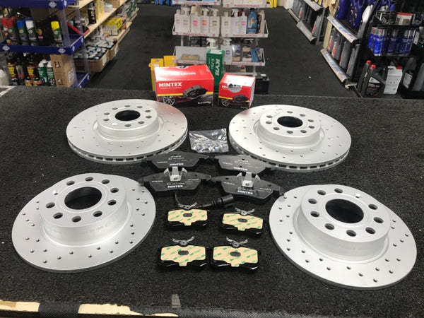 AUDI A4 2.0TDI 150bhp B9 2015-2019 CROSS DRILLED BRAKE DISC MINTEX BRAKE PAD