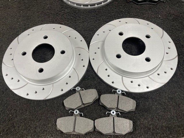 TVR CHIMERA DRILLED GROOVED BRAKE DISC MINTEX BRAKE PAD FRONT REAR 4 STUD