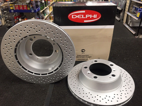 CARRERA 4 S TARGE FRONT BRAKE DISC CROSS DRILLED & MINTEX PADS NEW