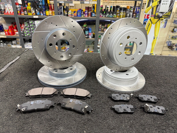 FOR HONDA CRX 1.6 DRILLED GROOVED BRAKE DISC & PADS FRONT  REAR