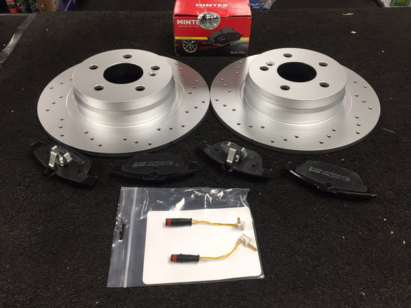 FOR MERCEDES E CLASS E250CDi C207 COUPE REAR SOLID BRAKE DISC CROSS DRILLED PADS