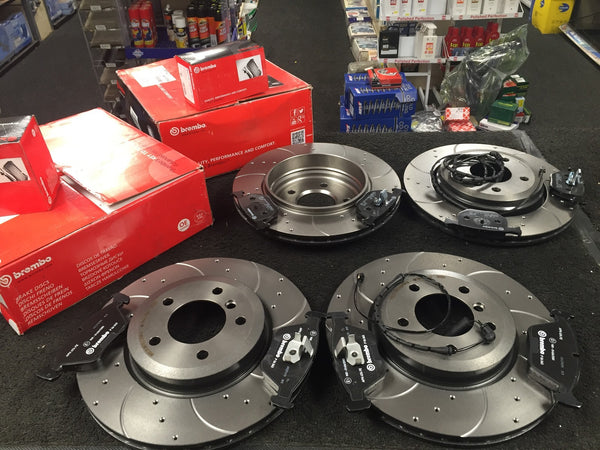BMW 330i 330Ci 330D E46 BREMBO DRILLED GROOVED BRAKE DISC+PADS SENSOR FRONT REAR