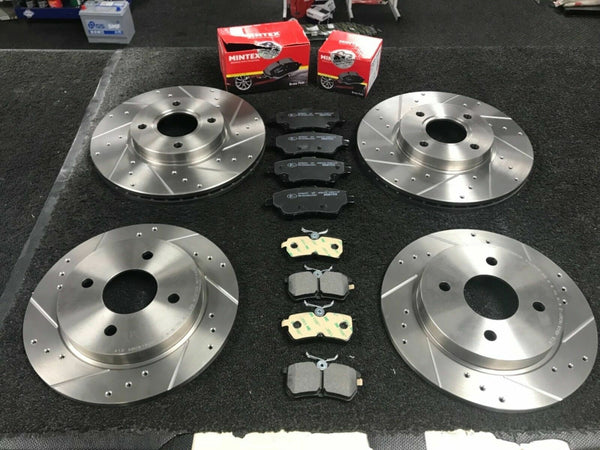 FORD FIESTA 1.6 ST180 ST-2 BRAKE DISC CROSS DRILLED FRONT REAR MINTEX BRAKE PAD