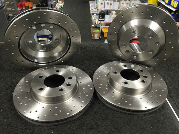 AUDI Q7 TDi 4.2FSi PERFORMANCE BRAKE DISC CROSS DRILLED FRONT REAR  350+358