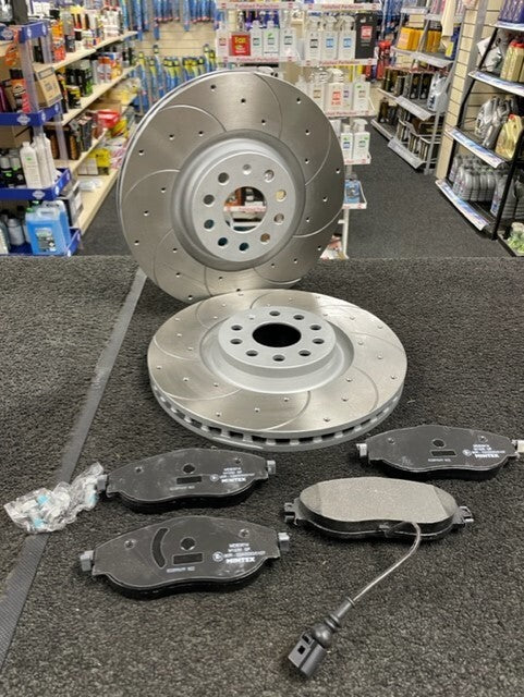 SEAT LEON ST CUPRA 300SF 4DRIVE BRAKE DISC CROSS DRILLED GROOVED +PAD FRONT REAR