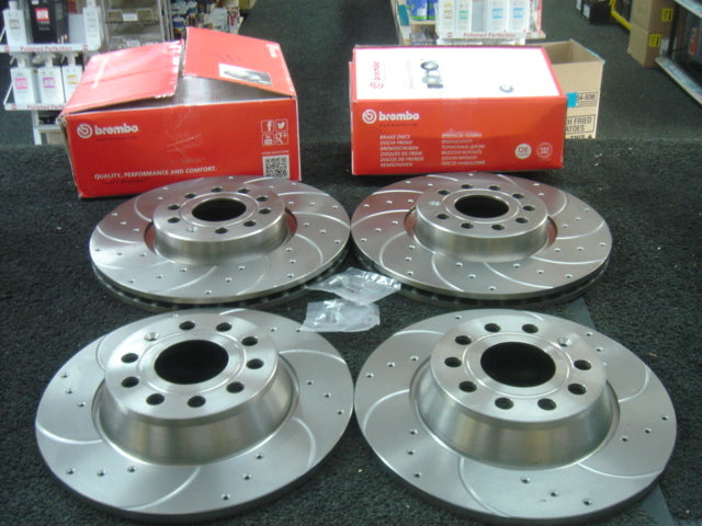 SEAT LEON 2.0TDi FR170 CROSS DRILLED BRAKE DISC BREMBO PAD FRONT REAR