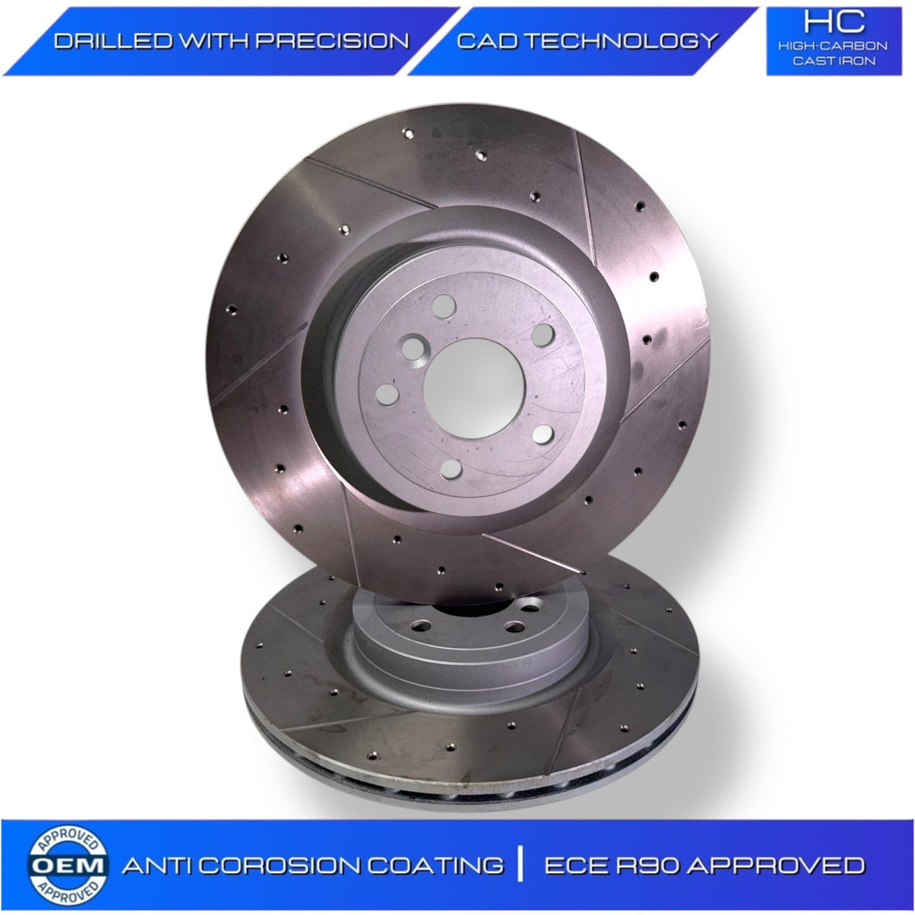 FOR JAGUAR XF 3.0 V6 CROSS DRILLED GROOVED BRAKE DISCS 325MM  REAR