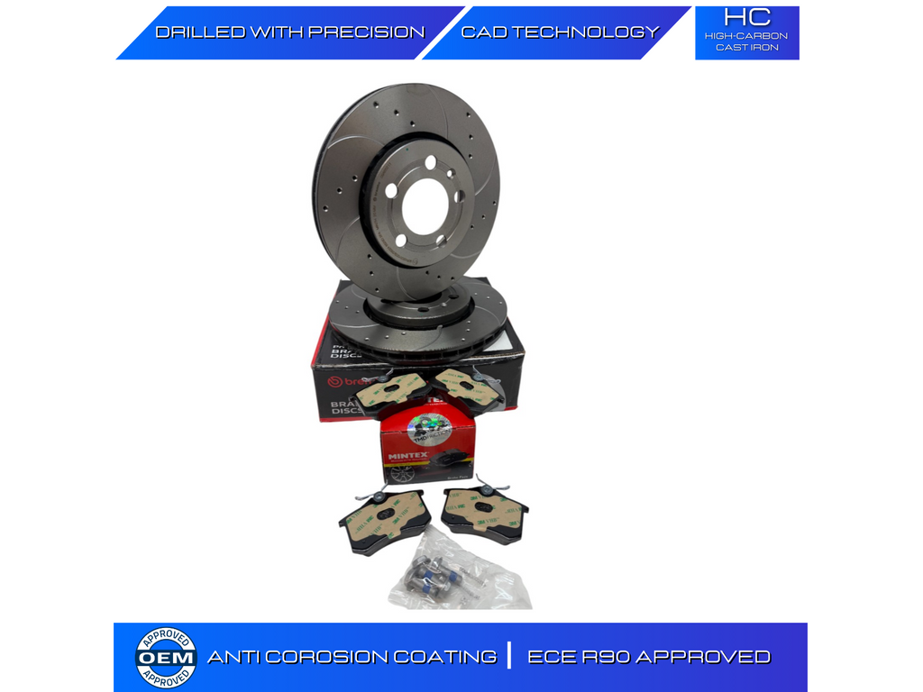 VW GOLF MK4 2.3 V5 4MOTION DRILLED GROOVED BRAKE DISC MINTEX PAD FRONT REAR