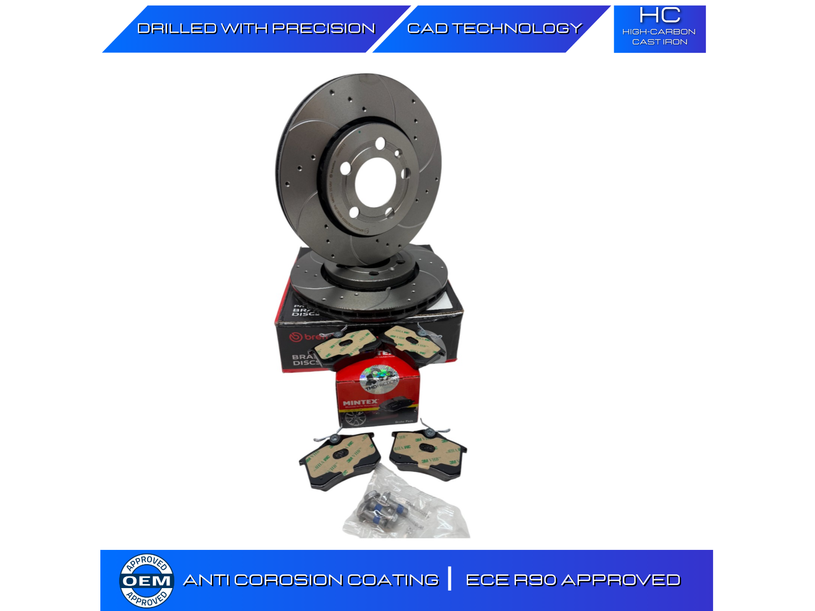 VW GOLF MK4 2.3 V5 4MOTION DRILLED GROOVED BRAKE DISC MINTEX PAD FRONT REAR