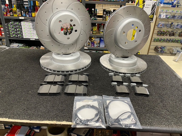 BMW F30 F31 F33 340MM + 345MM BRAKE DISCS DRILLED GROOVED BREMBO PADS FRONT REAR