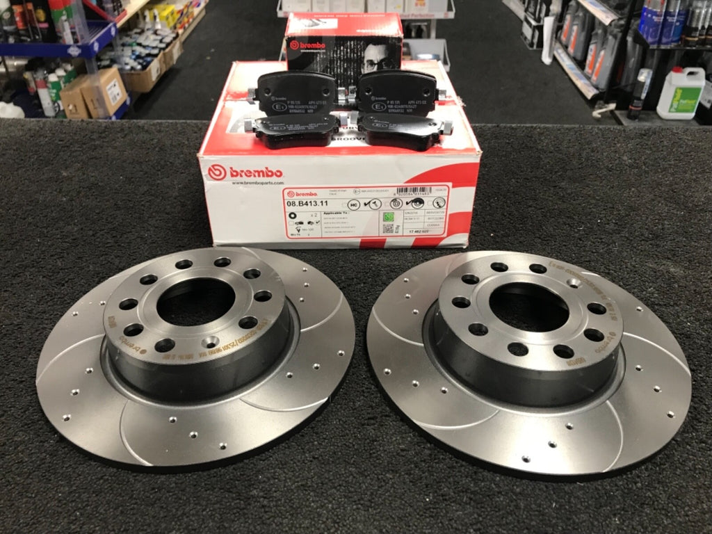 GOLF R TSI DSG  BRAKE DISC PADS BREMBO DRILLED GROOVED FRONT REAR 310MM +340MM