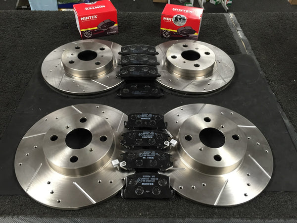 FOR MR2 MK1 AW11 1984-1990 BRAKE DISC CROSS DRILLED GROOVED  PADS FRONT REAR