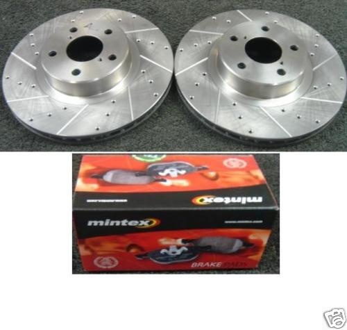 FOR IMPREZA WRX DRILLED GROOVED BRAKE DISCS  M1144 PADS