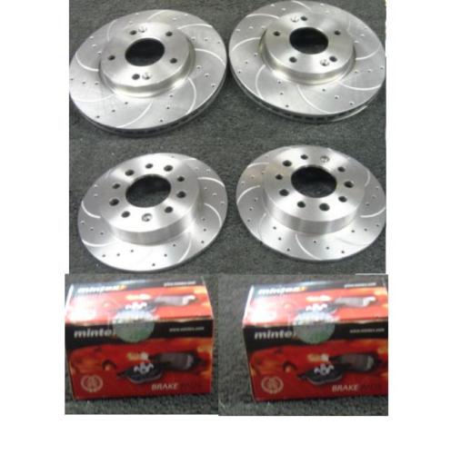 FOR HYUNDAI COUPE 02-09 BRAKE DISC CROSS DRILLED GROOVED BRAKE DISC MINTEX PADS