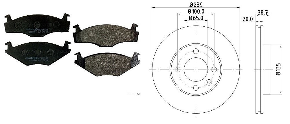 VW GOLF MK1 CABRIOLET VENTED BRAKE DISCS  PADS MINTEX  