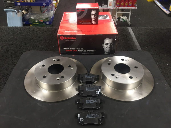 FOR CIVIC 2.0 TYPE R EP3 REAR BREMBO BRAKE DISCS PAIR & PADS QUALITY BREMBO