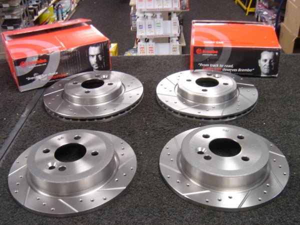 BMW MINI ONE COOPER S BRAKE DISC BREMBO CROSS DRILLED GROOVED BRAKE DISC PADS