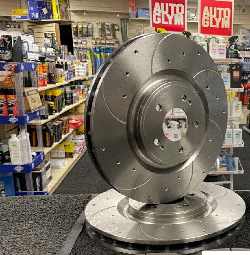 FOR MITSUBISHI LANCER EVO 10 FRONT PERFORMANCE DRILLED GROOVED DISCS
