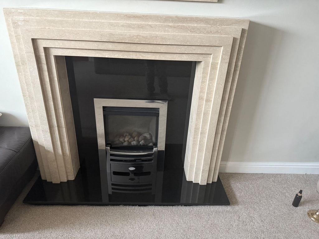 Marble fire place Fire And Mirror complete set with gas fire mint condition