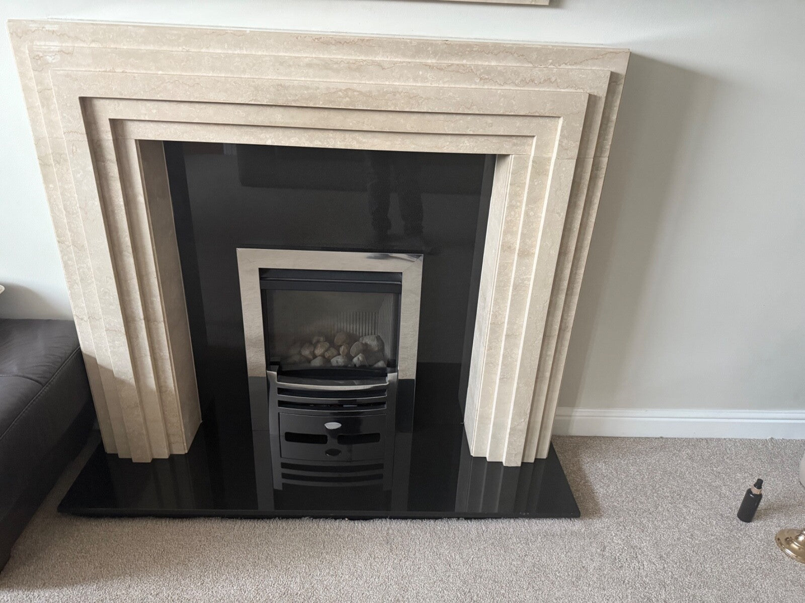 Marble fire place Fire And Mirror complete set with gas fire mint condition
