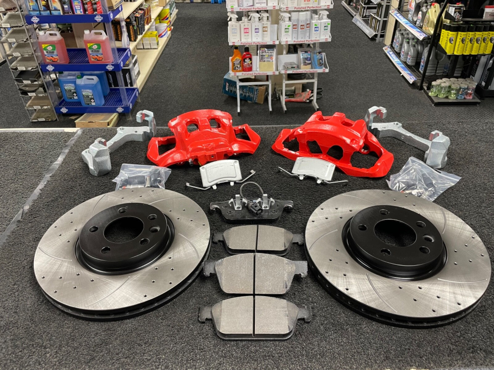 FOR TRANSPORTER BIG BRAKE CONVERSION KIT DRILLED GROOVED BRAKE DISC 340mm RED 