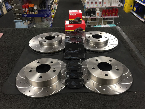 FOR NISSAN 200SX S14 DRILLED GROOVED BRAKE DISC FRONT REAR  MINTEX PADS