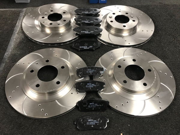 FOR MAZDA RX8 DRILLED GROOVED BRAKE DISCS & MINTEX PADS FRONT REAR