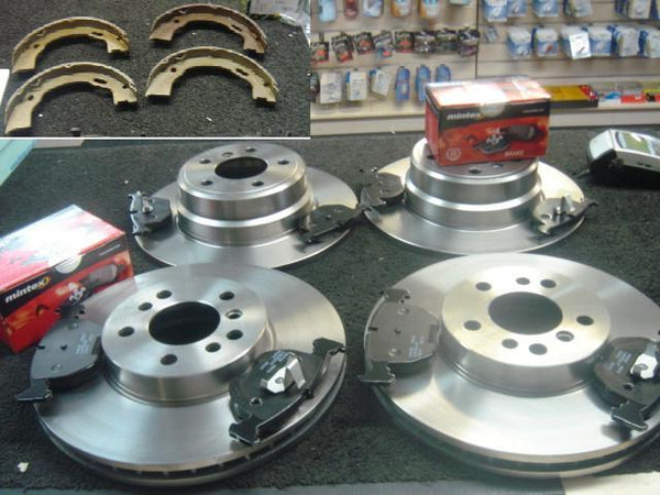 BMW X5 4.4 01-03 FRONT REAR BRAKE DISCS MINTEX BRAKE PADS HB SHOES