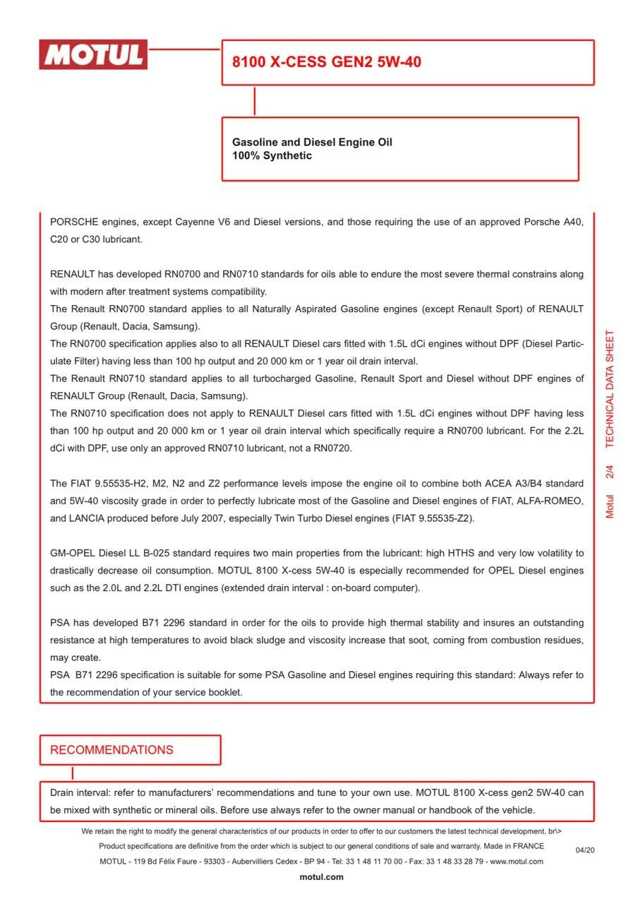 PREMIUM MOTUL 8100 X-Clean GEN2 5W40 C3 Fully Synthetic Engine Oil 109762 6L