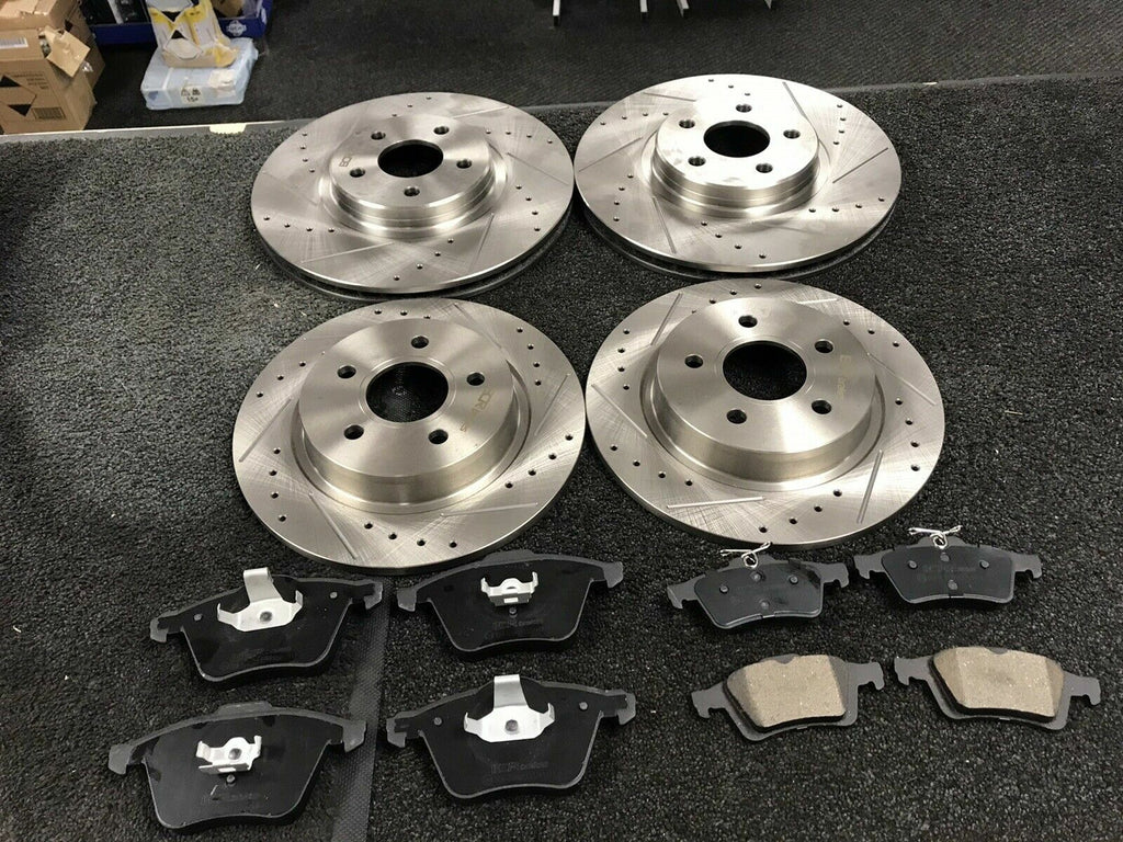 FOR FORD TRANSIT FRONT REAR COATED CROSS DRILLED GROOVED BRAKE DISCS PADS COATED