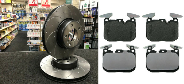 BMW 335D 335i F30 F36 DRILLED GROOVED BRAKE DISCS FRONT  340mm AND BRAKE PADS