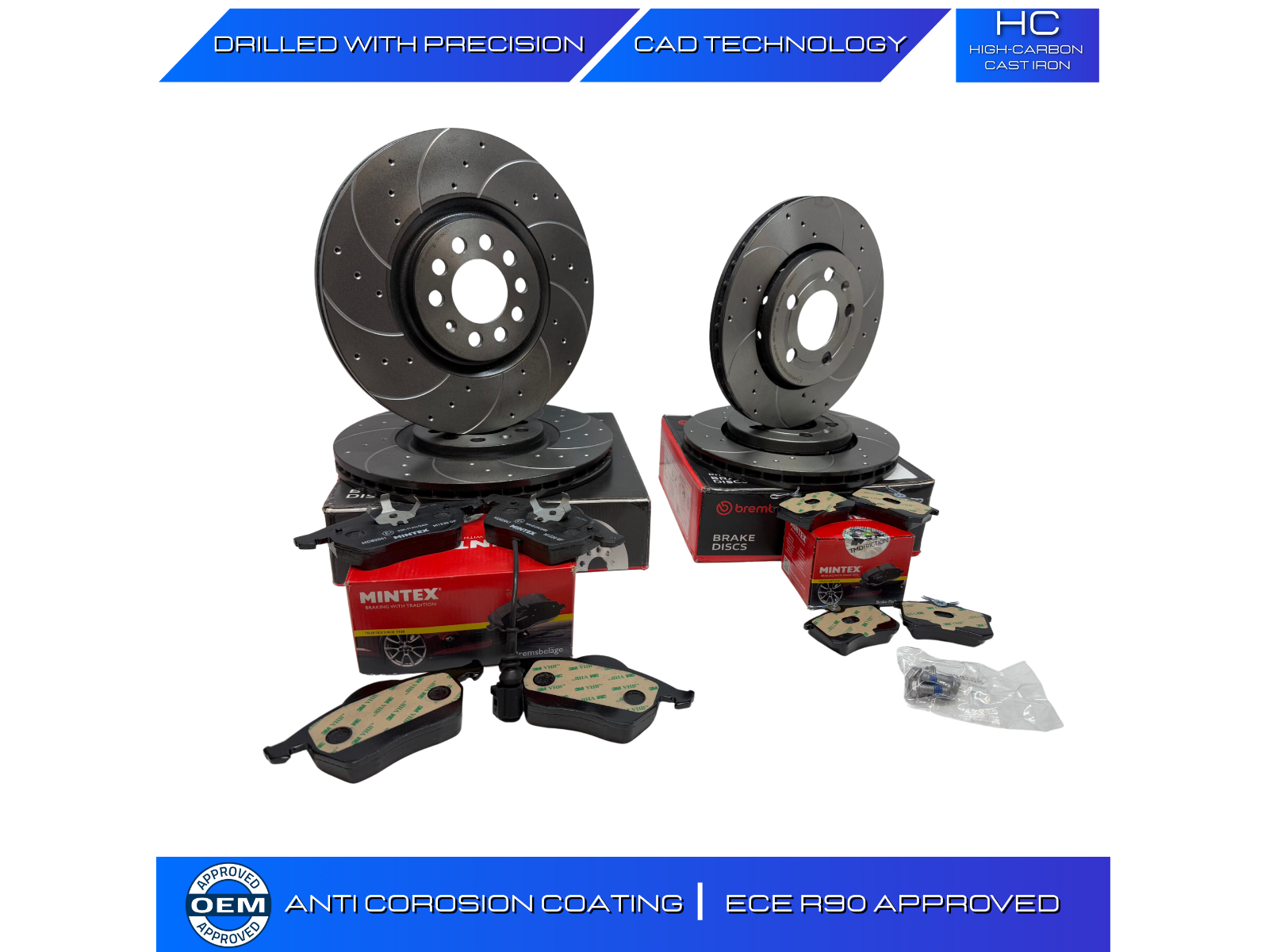 VW GOLF MK4 2.3 V5 4MOTION DRILLED GROOVED BRAKE DISC MINTEX PAD FRONT REAR