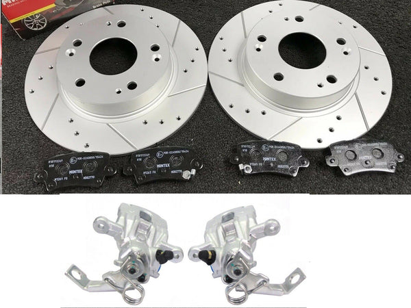 REAR DRILLED GROOVED BRAKE DISCS 2 REAR BRAKE CALIPERS FORCIVIC TYPE R FN2 2006-
