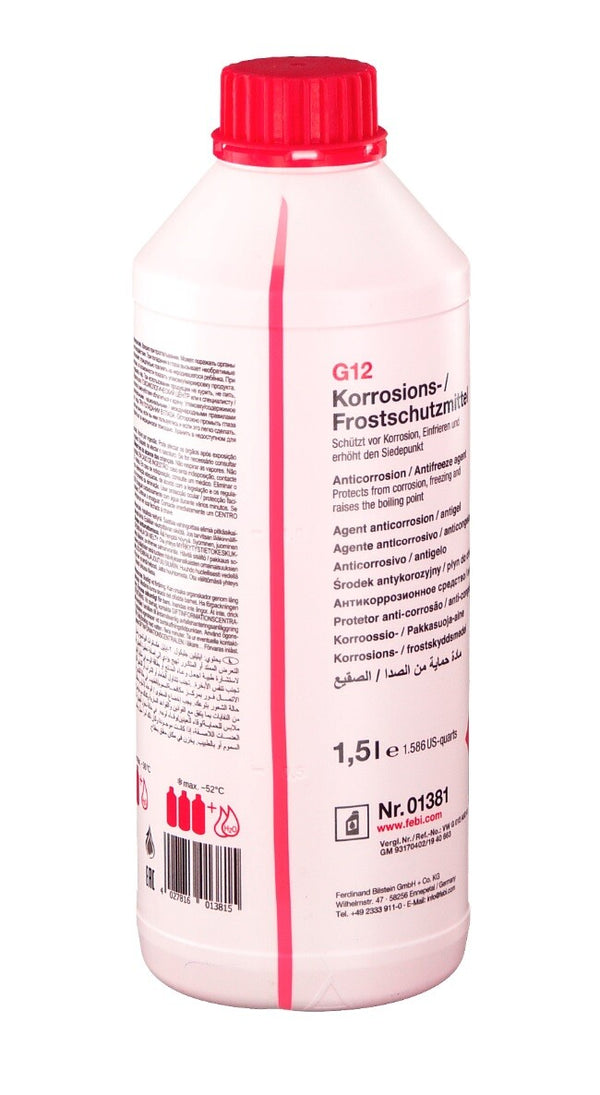 Pink Red Coolant Antifreeze Concentrate G12 1.5Ltr Fits Audi VW Febi 01381