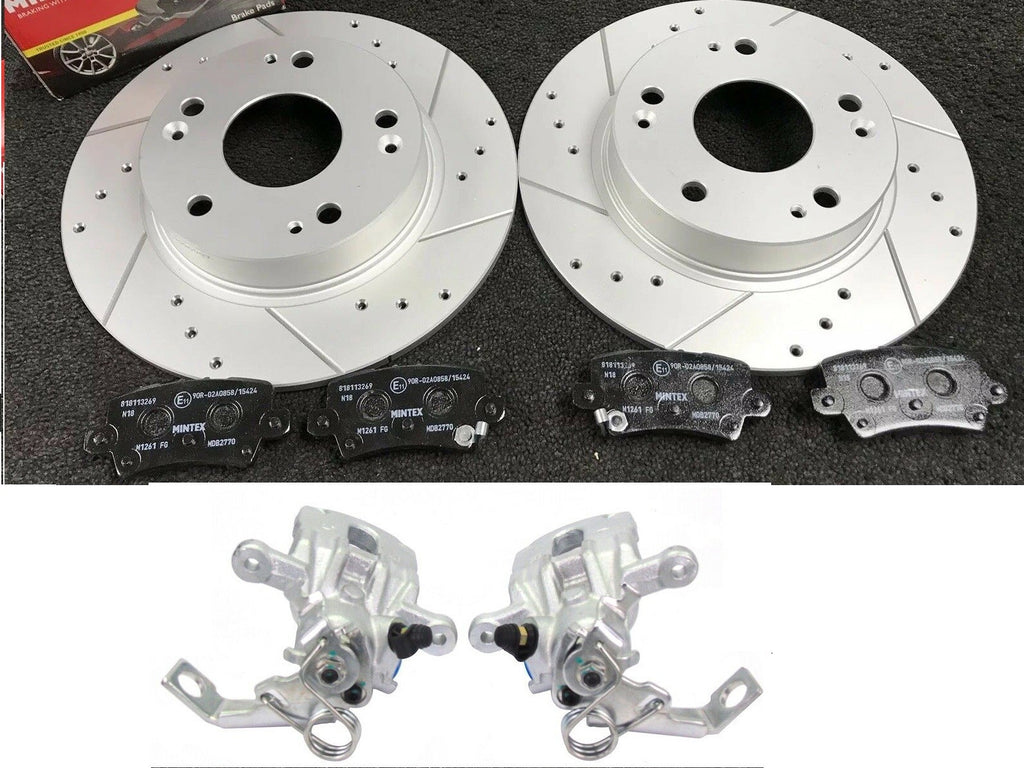 REAR DRILLED GROOVED BRAKE DISCS 2 REAR BRAKE CALIPERS CIVIC i-CTDi i-DSi i-VTEC