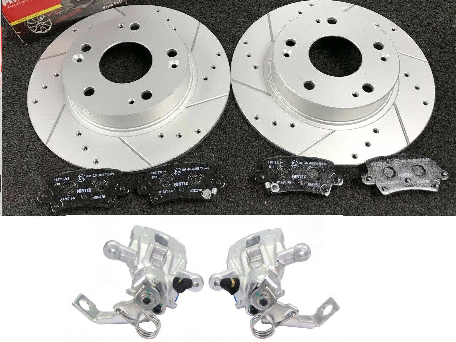 REAR DRILLED GROOVED BRAKE DISCS 2 REAR BRAKE CALIPERS CIVIC i-CTDi i-DSi i-VTEC