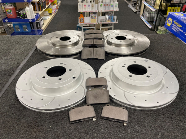 FOR MITSUBISHI LANCER EVO 10 FRONT REAR PERFORMANCE DRILLED GROOVED DISCS PADS