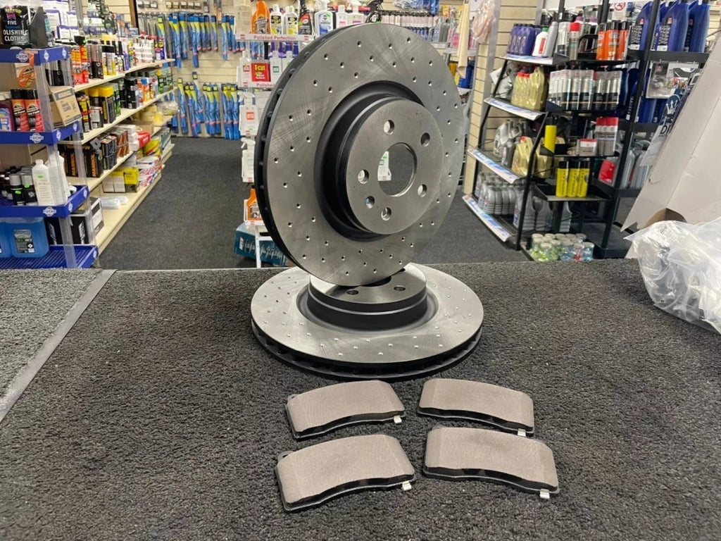FOR TESLA MODEL S P90D 2014> FRONT DRILLED PERFORMANCE BRAKE DISCS 355MM & PADS 