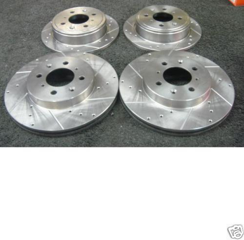 FOR HYUNDAI COUPE 96-02 CROSS DRILLED GROOVED BRAKE DISC FRONT REAR BRAKE PAD