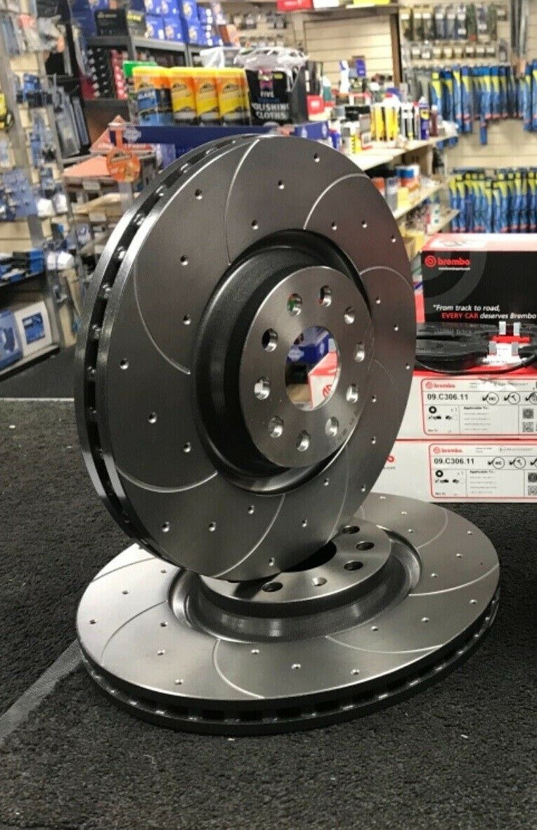 FOR OCTAVIA KODIAQ SUPERB TSi VRS 5E BREMBO DRILLED GROOVED FRONT DISCS 340MM 