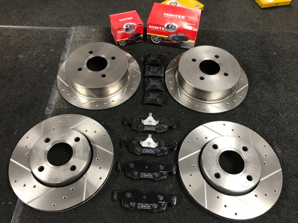 FOR FORD ESCORT MK5 6 1.8 RS2000 DRILLED GROOVED BRAKE DISC MINTEX PADS