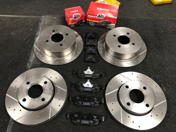 FOR FORD ESCORT MK5 6 1.8 RS2000 DRILLED GROOVED BRAKE DISC MINTEX PADS