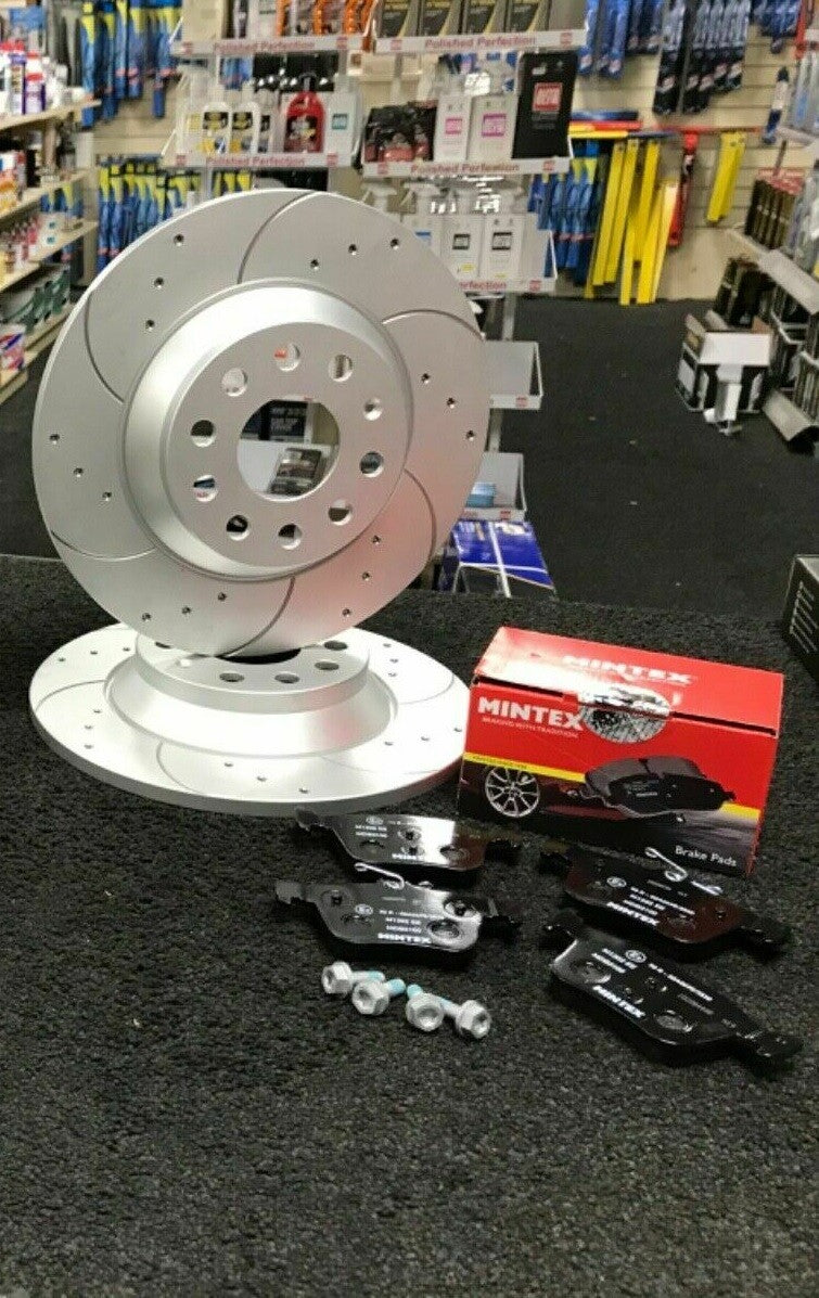 AUDI A3 2.0TFSi TSi 200bhp CROSS DRILLED GROOVED BRAKE DISCS PADS  REAR SET