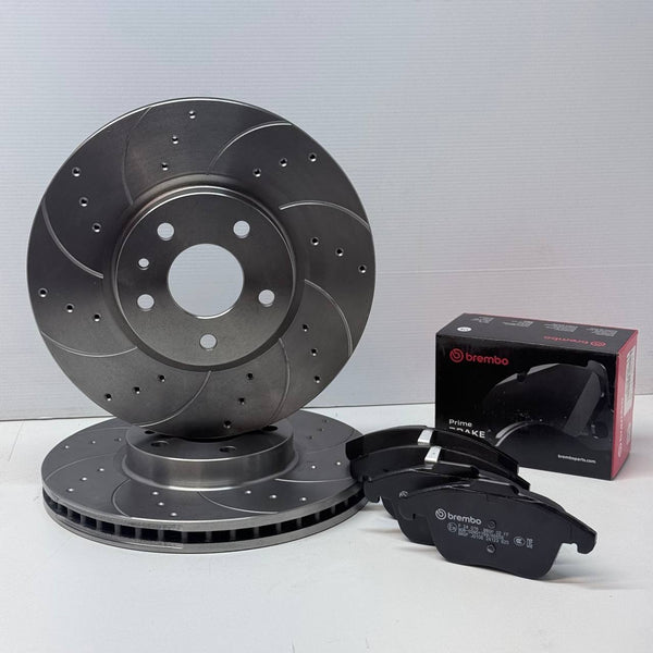 FOR FORD MONDEO VIGNALE TDCI (MK5 (CD391)) FRONT DRILLED GROOVED DISC BREMBO PAD