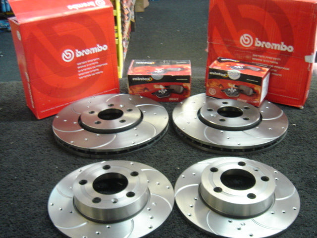 VW GOLF MK4 ANNIVERSARY DRILLED GROOVED BRAKE DISC MINTEX PADS FRONT REAR