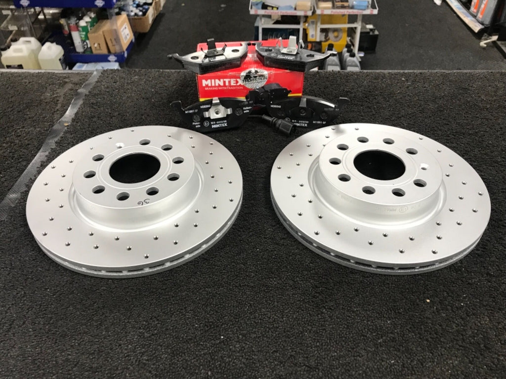 FOR SEAT LEON ALTEA TOLEDO CROSS DRILLED BRAKE DISCS MINTEX BRAKE PADS