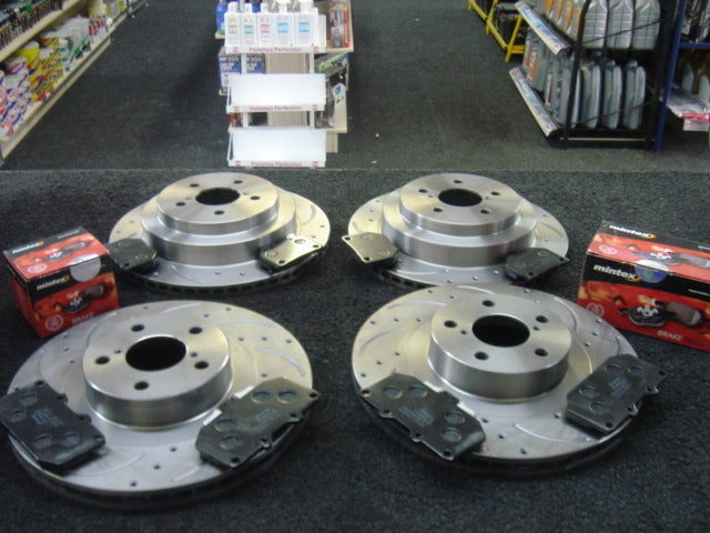 FIT FOR  IMPREZA WRX STI TYPE R 2 DOOR BRAKE DISC DRILLED GROOVED MINTEX PAD